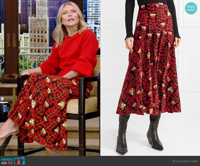 Sonia Rykiel Printed Midi Skirt worn by Kelly Ripa on Live with Kelly and Mark