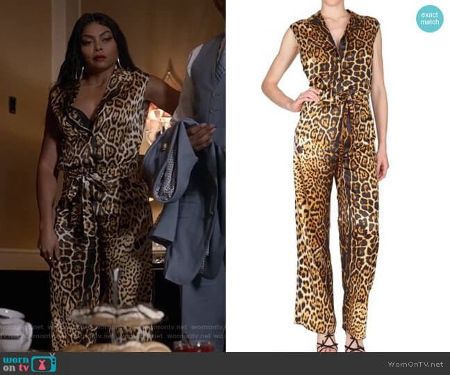 Saint Laurent Leopard Silk Satin Jumpsuit worn by Cookie Lyon (Taraji P. Henson) on Empire