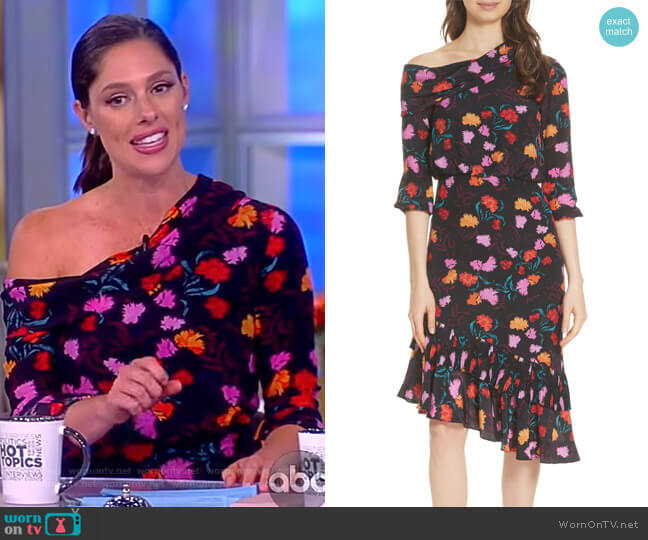 Saloni Lexie Floral Print Silk Off the Shoulder Dress worn by Abby Huntsman on The View