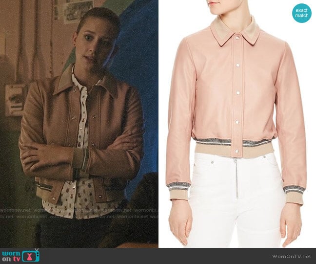 Sandro Biopic Collared Bomber Jacket worn by Betty Cooper (Lili Reinhart) on Riverdale