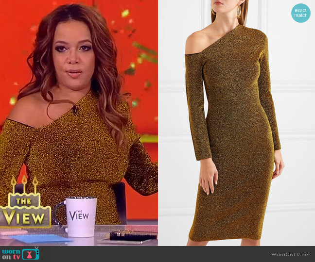Solace London Liva cold-shoulder stretch-Lurex dress worn by Sunny Hostin on The View