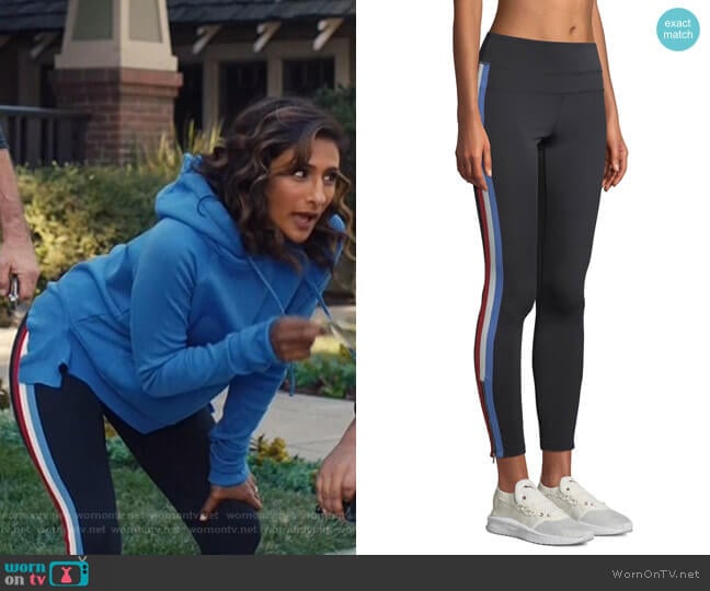 Spiritual Gangster Side-Stripe High-Rise Activewear Track Tights worn by Emet Kamala-Sweetzer (Sarayu Blue) on I Feel Bad