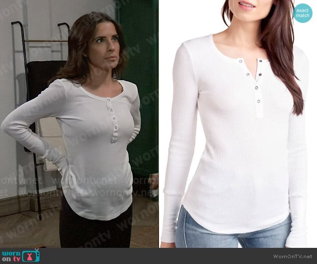 Splendid Classic Henley Thermal worn by Sam McCall (Kelly Monaco) on General Hospital
