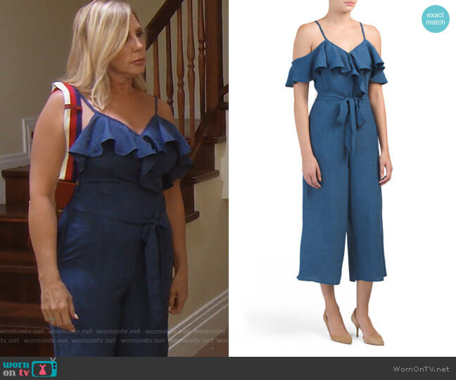 ABS Collection Chambray Gaucho Jumpsuit worn by Vicki Gunvalson on The Real Housewives of Orange County