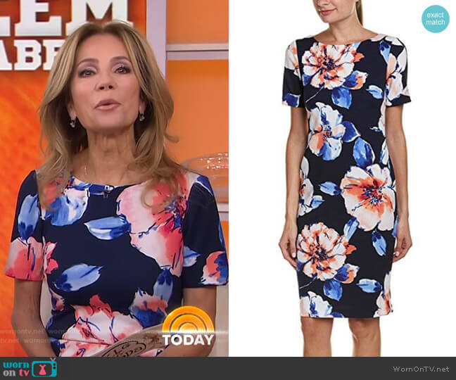 Tahari ASL Floral Scuba Crepe Sheath Dress worn by Kathie Lee Gifford on Today