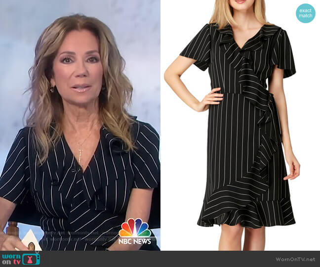 Tahari ASL Stripe Ruffle Faux Wrap Dress worn by Kathie Lee Gifford on Today