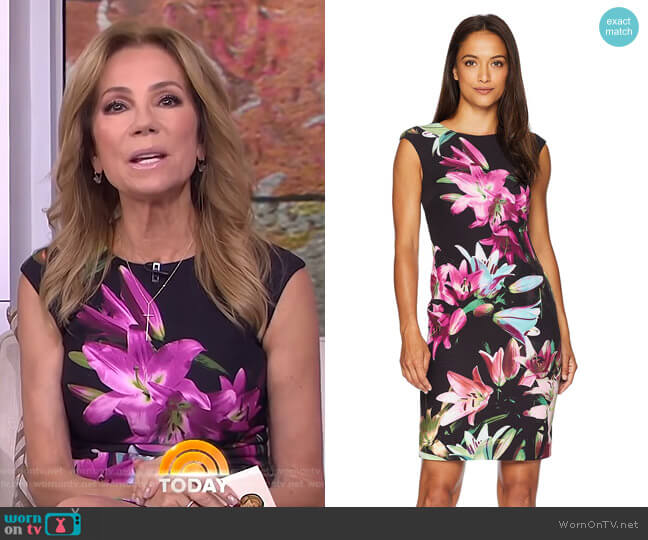 Tahari ASL Printed Scuba Sheath Dress worn by Kathie Lee Gifford on Today