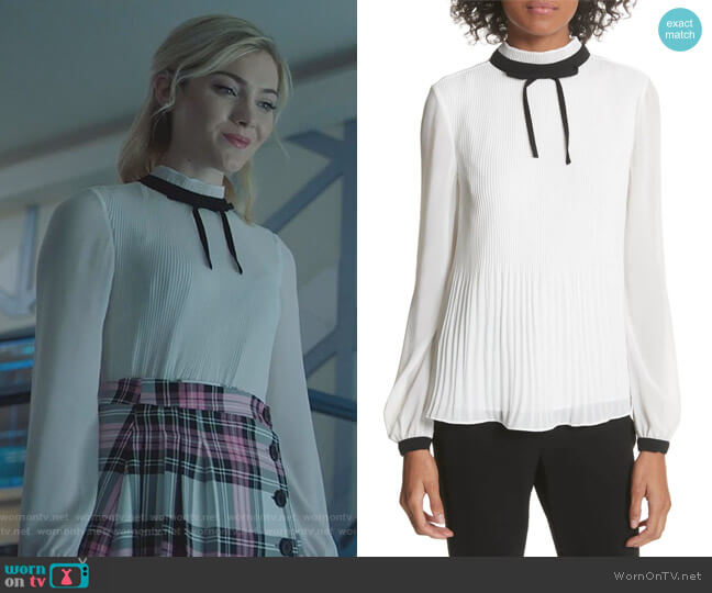 Ted Baker Pleated High Neck Chiffon Top worn by The Frost Sisters (Skyler Samuels) on The Gifted