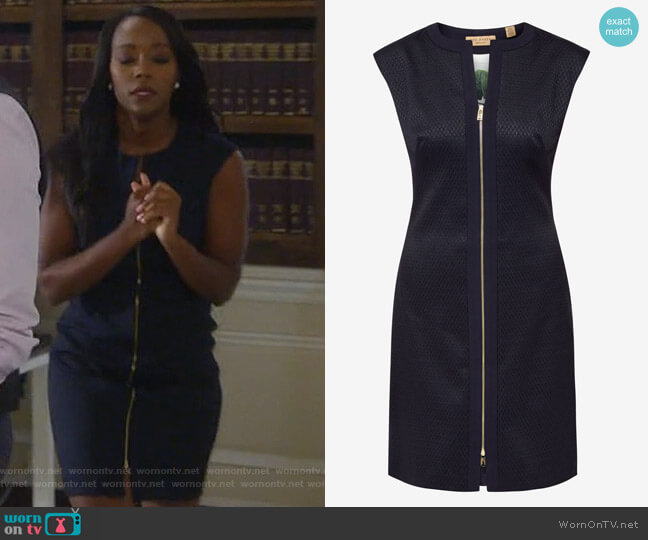 Ted Baker Navy Textured Zip-Front Dress worn by Michaela Pratt (Aja Naomi King) on How to Get Away with Murder