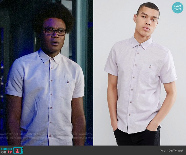 Ted Baker Slim Short Sleeve Linen Shirt in Lilac worn by Curtis Holt (Echo Kellum) on Arrow