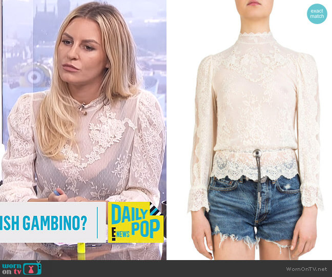 The Kooples Bolo-Detail Lace Top worn by Morgan Stewart on E! News