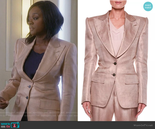 Tom Ford Metallic Twill Two-Button Jacket with Strong Shoulders worn by Annalise Keating (Viola Davis) on How to Get Away with Murder