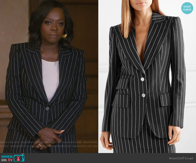 Tom Ford Pinstriped wool-twill blazer worn by Annalise Keating (Viola Davis) on How to Get Away with Murder