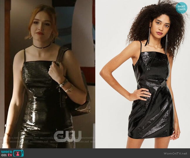 Topshop Cracked Vinyl Mini Shift Dress worn by Kirby Anders (Maddison Brown) on Dynasty
