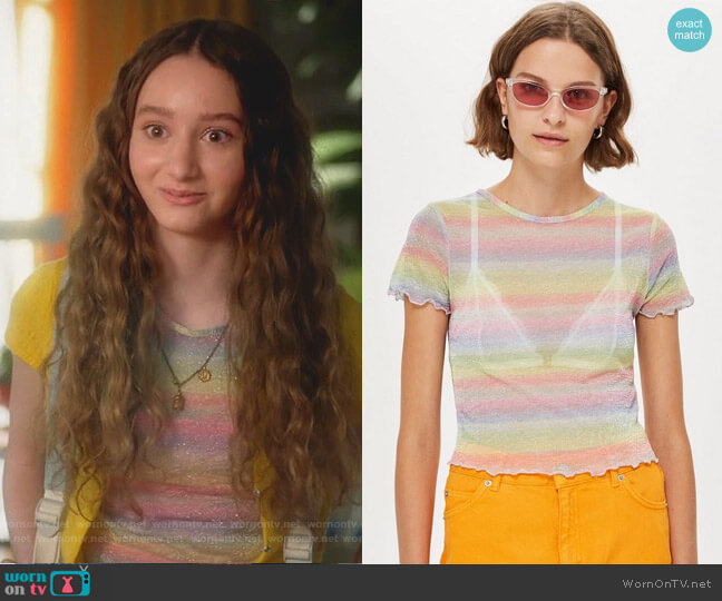 Topshop Pastel Rainbow T-Shirt worn by Mae (Olivia Keville) on Splitting Up Together