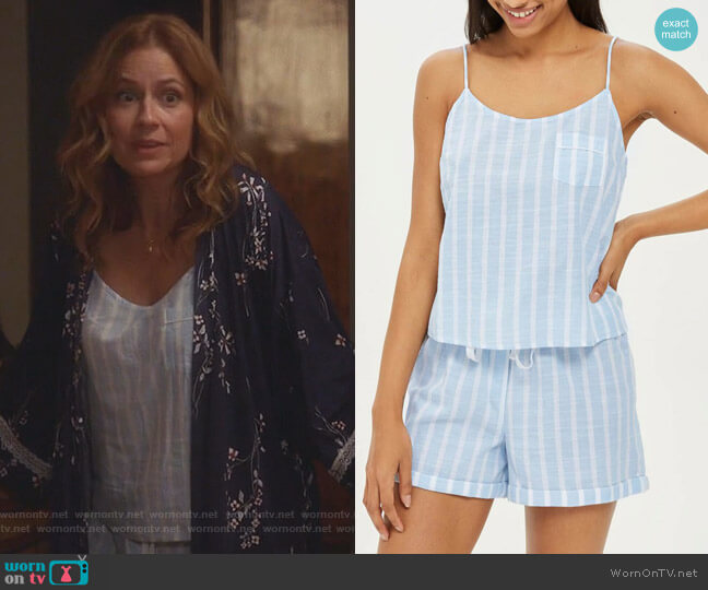 Topshop Stripe Camisole Pajama Top worn by Lena (Jenna Fischer) on Splitting Up Together