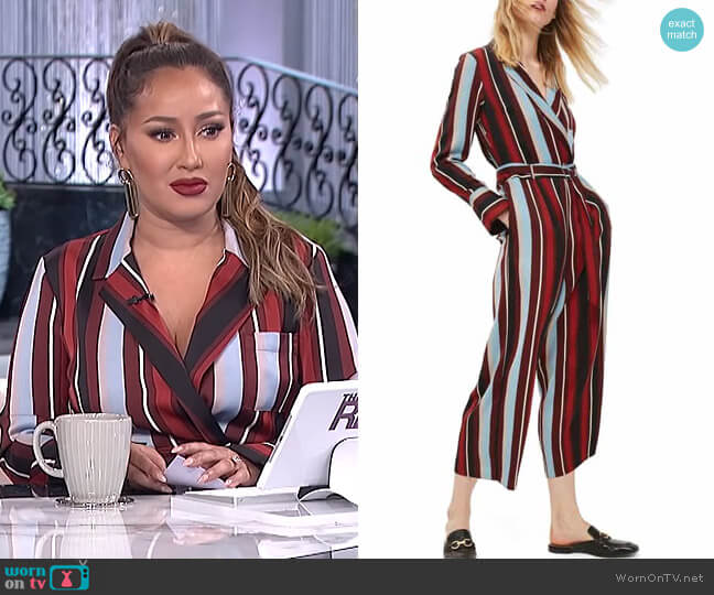 Topshop Multi-colored stripe jumpsuit worn by Adrienne Houghton on The Real