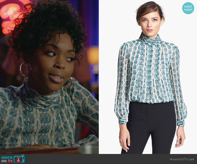 Tory Burch Jasmine Top in Scarab Print worn by Anissa Pierce (Nafessa Williams) on Black Lightning