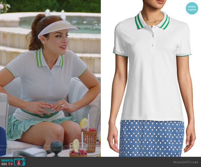 Tory Sport Pleated-Collar Short-Sleeve Polo Top worn by Fallon Carrington (Elizabeth Gillies) on Dynasty