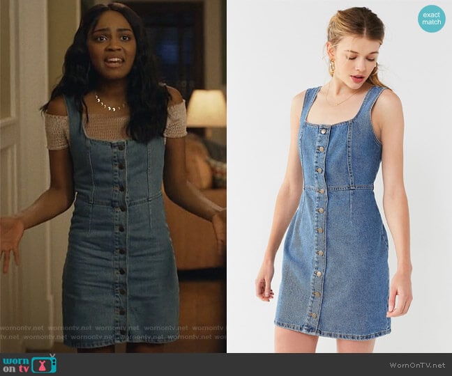 Urban Outfitters Button-Down Denim Mini Dress worn by Jennifer Pierce (China Anne McClain) on Black Lightning