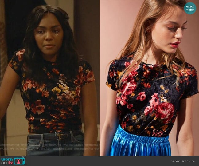 Urban Outfitters Floral Velvet Tee worn by Jennifer Pierce (China Anne McClain) on Black Lightning