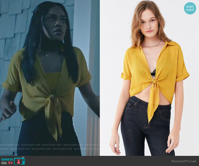 Urban Outfitters Polka Dot Tie-Front Top worn by Jennifer Pierce (China Anne McClain) on Black Lightning
