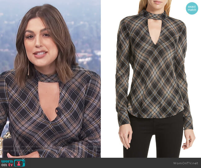 Veronica Beard Wade Metallic Plaid Top worn by Carissa Loethen Culiner on E! News