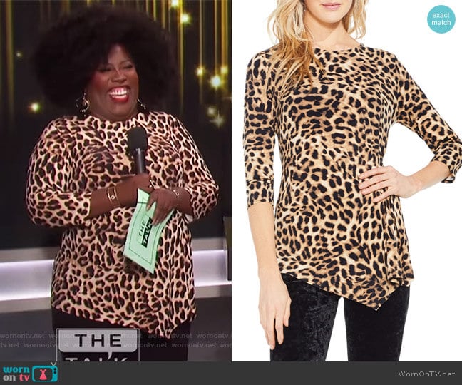 Vince Camuto Leopard Print Asymmetrical Hem Top worn by Sheryl Underwood on The Talk