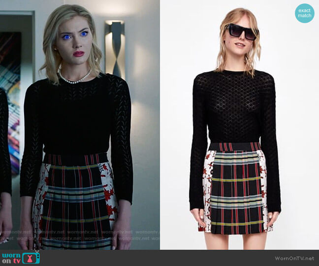 Zara Patchwork Pleated Skirt worn by The Frost Sisters (Skyler Samuels) on The Gifted