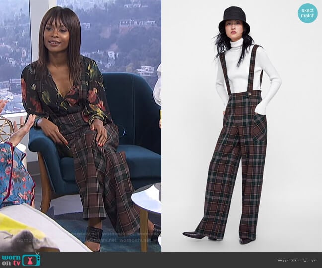 Zara Plaid Overall Jumpsuit worn by Zuri Hall on E! News