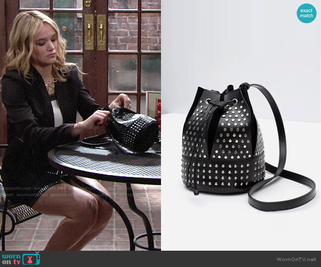 Zara Studded Bucket Bag worn by Summer Newman (Hunter King) on The Young and the Restless
