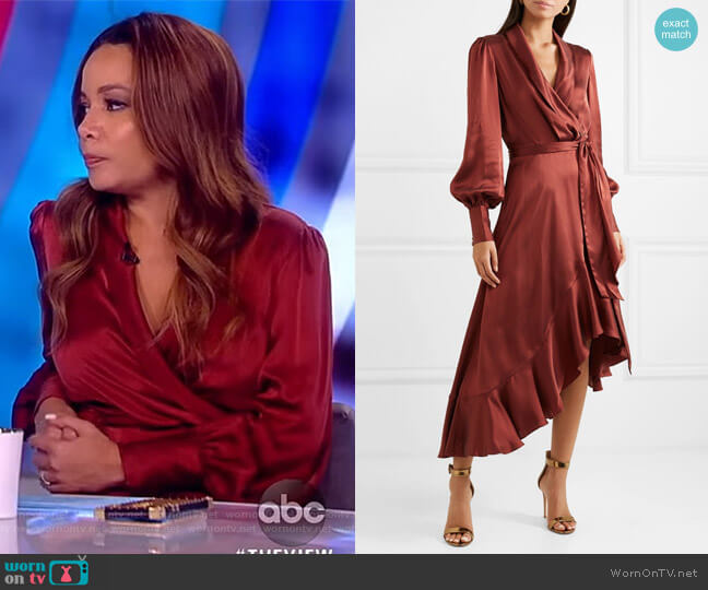 Zimmerman Ruffled silk-satin wrap dress worn by Sunny Hostin on The View