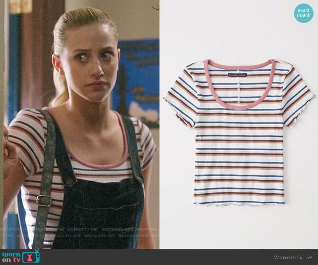 Abercrombie Striped Scoopneck Tee in White Stripe worn by Betty Cooper (Lili Reinhart) on Riverdale