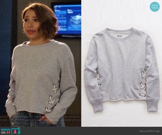 Aerie Lace-up Side Sweatshirt worn by Nora West-Allen (Jessica Parker Kennedy) on The Flash