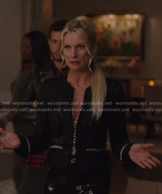Alexis’s black chain-trim tweed jacket on Dynasty
