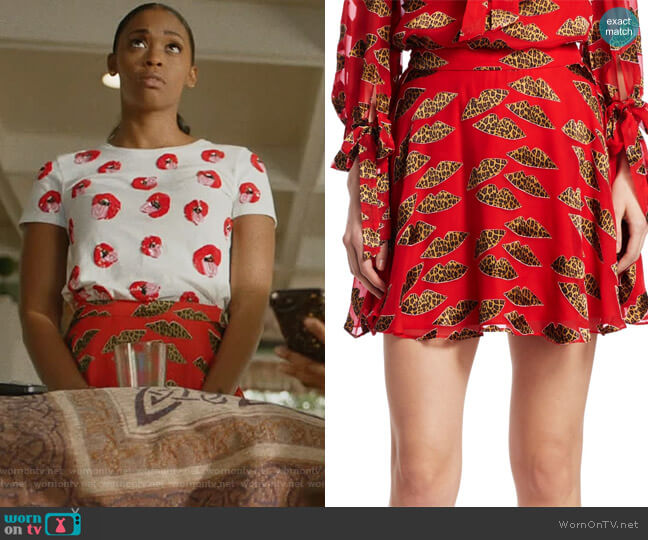 Alice + Olivia X Donald Blaise Printed Skater Skirt worn by Anissa Pierce (Nafessa Williams) on Black Lightning