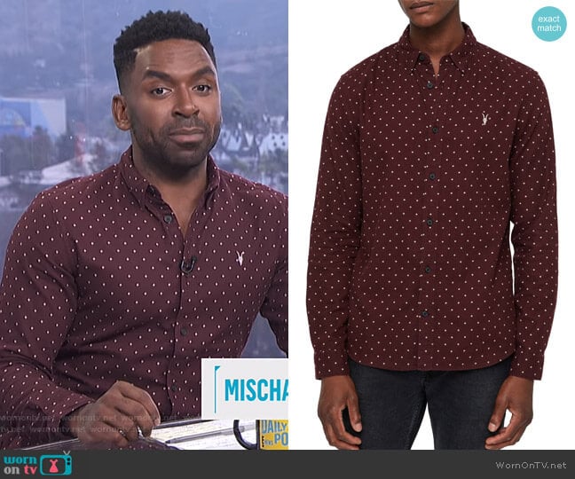 All Saints Bethel Slim Fit Dot Flannel Shirt worn by Justin Sylvester on E! News