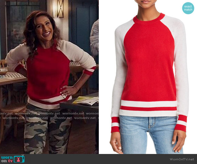 AQUA Cashmere Color-Block Raglan Cashmere Sweater worn by Emet Kamala-Sweetzer (Sarayu Blue) on I Feel Bad