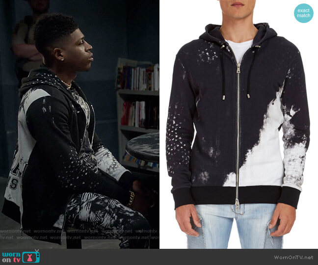 Balmain Distressed-Print Zip-Front Hoodie worn by Hakeem Lyon (Bryshere Y. Gray) on Empire