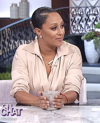 Tamera’s beige wrap dress on The Real