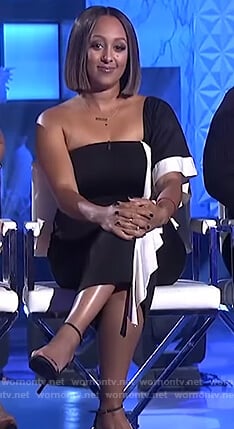 Tamera’s black one shoulder ruffle dress on The Real