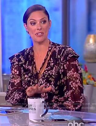 Abby’s black floral tie neck dress on The View
