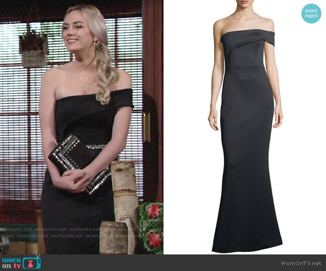 Black Halo Neoprene One Shoulder Gown worn by Summer Newman (Bayley Corman) on The Young and the Restless