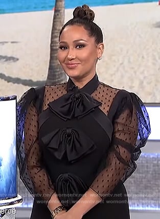 Adrienne’s black lace bow front dress on The Real