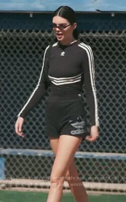Kendall’s black long sleeve striped Adidas Tee on Keeping Up with the Kardashians