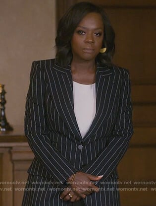 Annalise’s black pinstripe blazer on How to Get Away with Murder