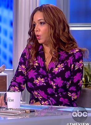 Sunny’s black and purple floral print dress on The View