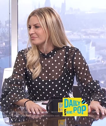 Morgan’s black polka dot sheer top on E! News Daily Pop