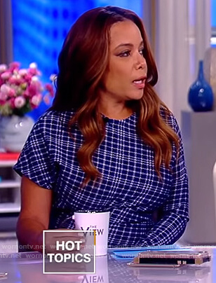 Sunny’s blue checked single sleeve dress on The View