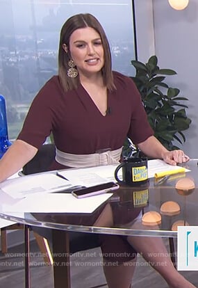 Carissa’s burgundy v-neck cropped jumpsuit on E! News Daily Pop